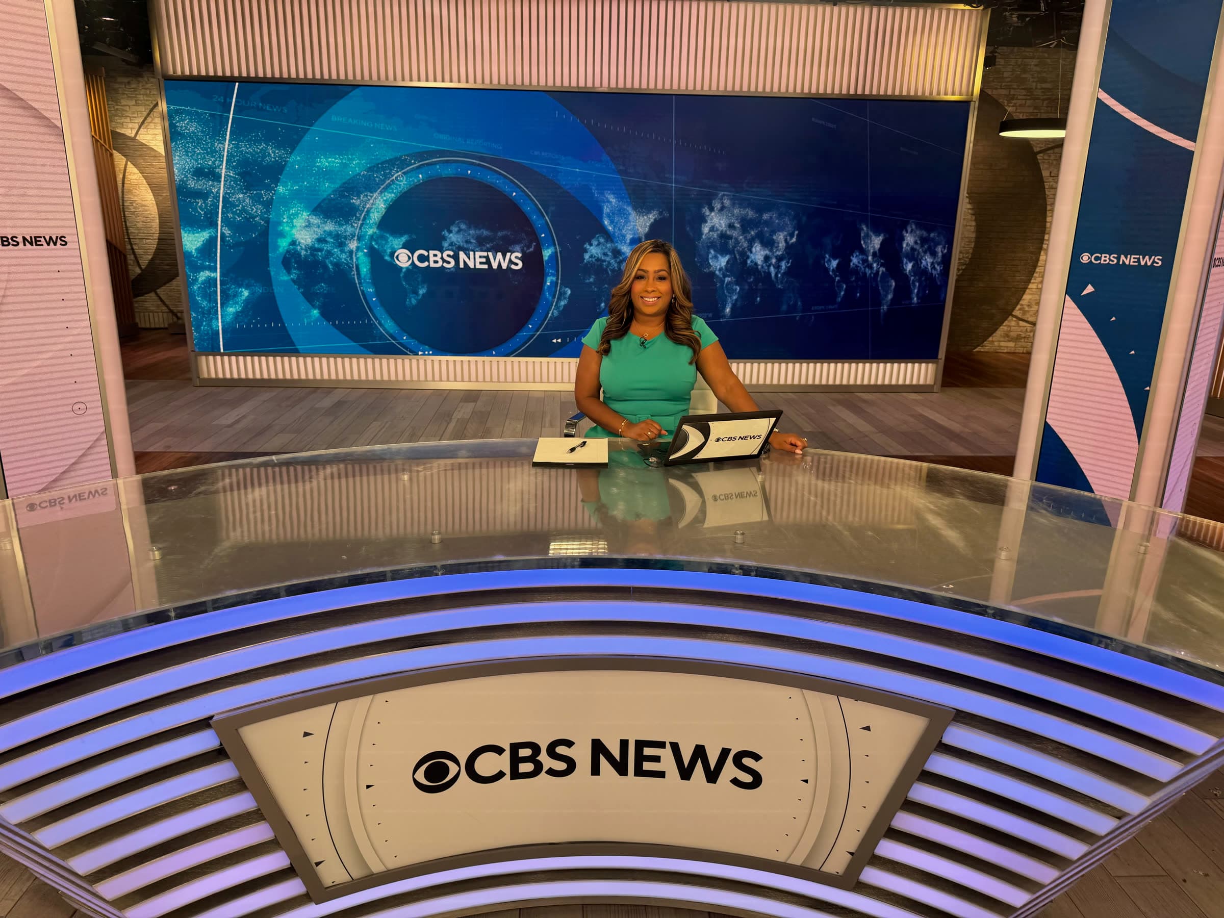 Jennifer Bisram at the CBS News anchor desk